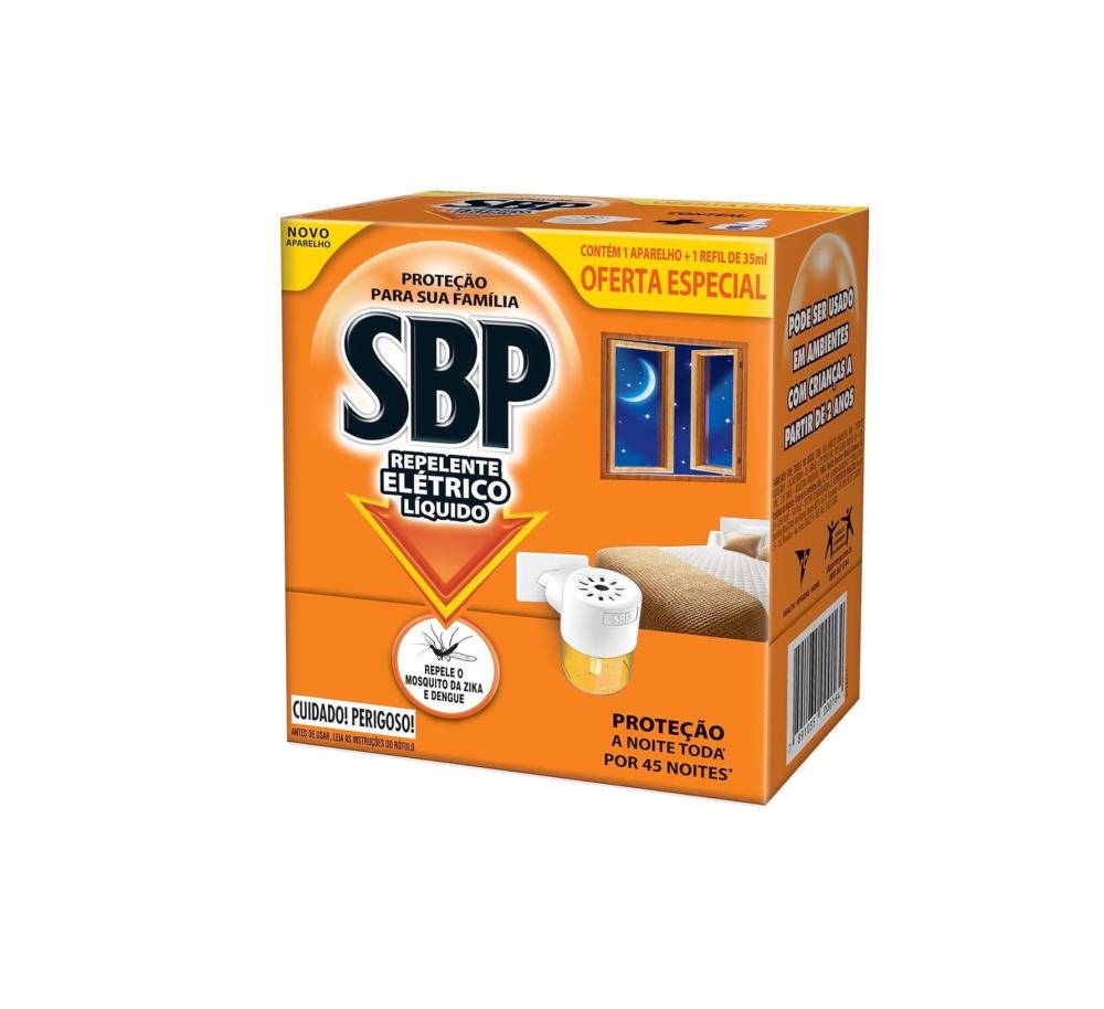 Detalhes do produto Inseticida Elétrico SBP 45 noites (aparelho + refil)